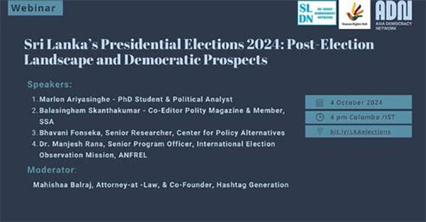 Webinar on “Sri Lanka’s Presidential Election 2024: Post Election’s Landscape and Democratic Prospects…”